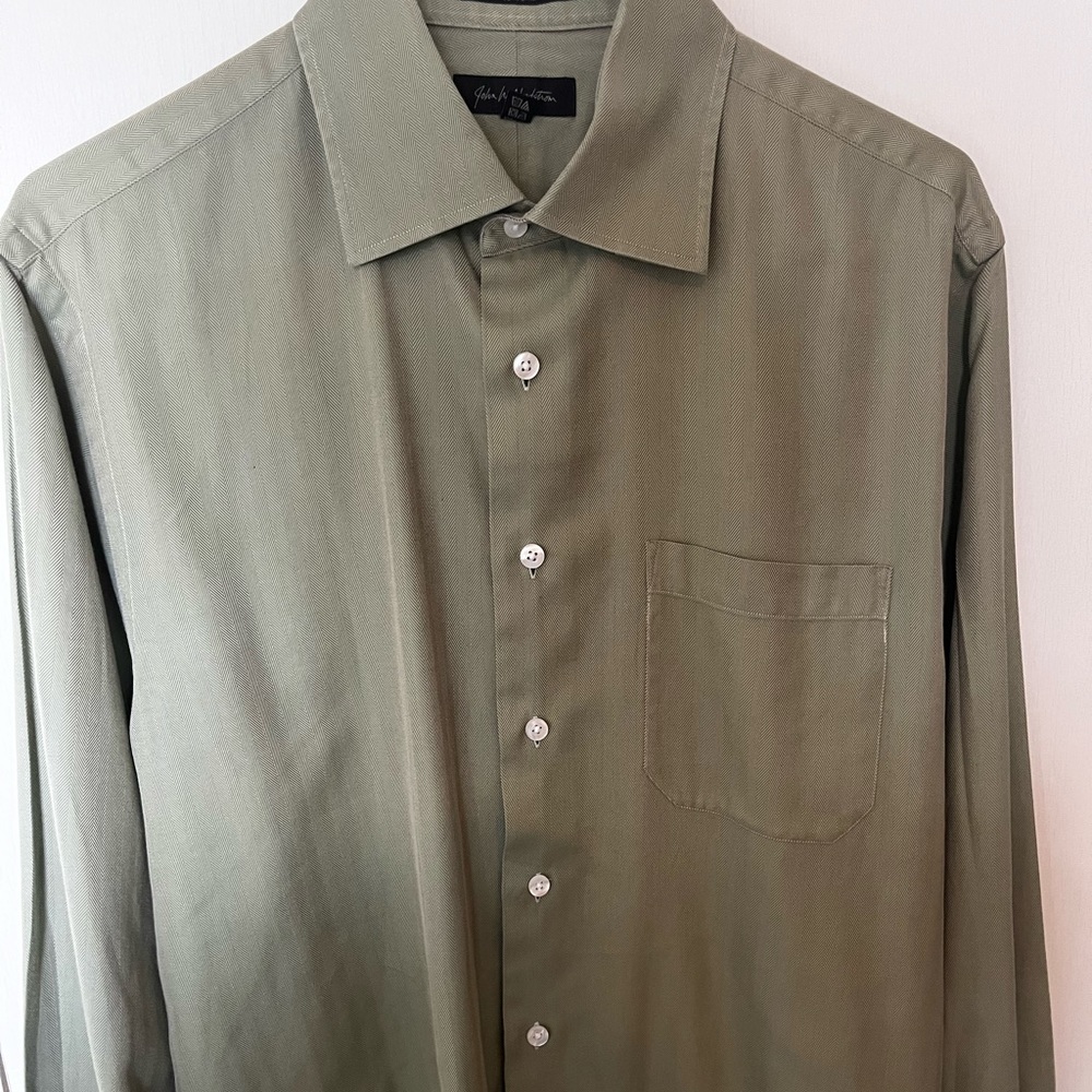 John W Nordstrom, green, size 15 1/2-35, long sleeve button down casual shirt.